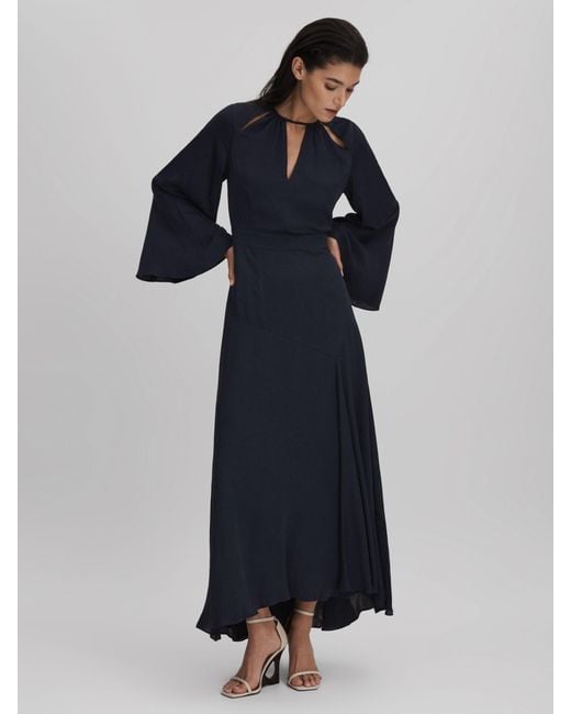 Reiss Blue Flute Sleeve Midi Dress