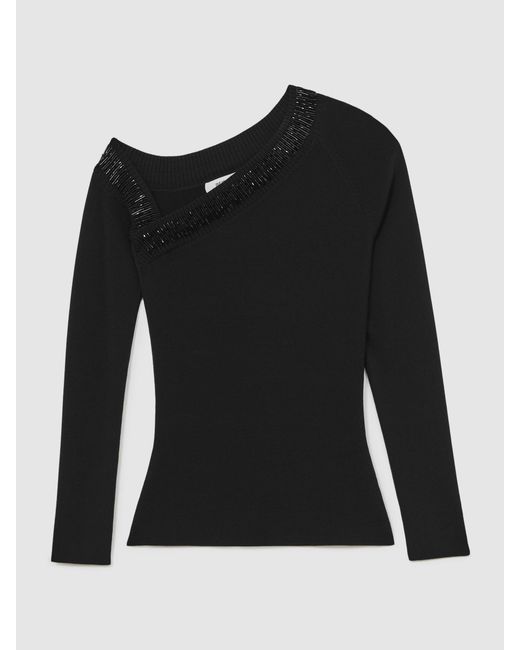 Reiss Black Bead-Detail Off-Shoulder Knit Top