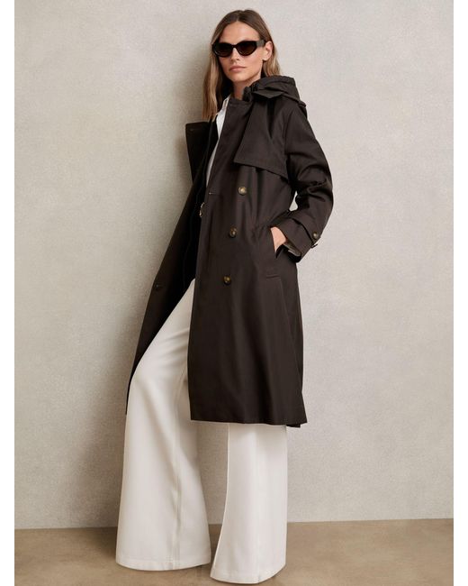 Reiss Azura - Chocolate Brown Hooded Insert Trench Coat, Us 8