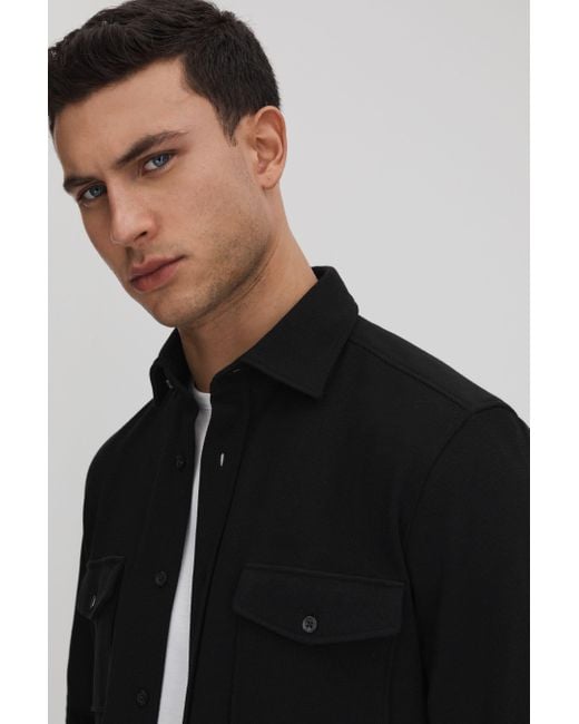 Reiss Ragan - Black Textured Button-through Shirt for men