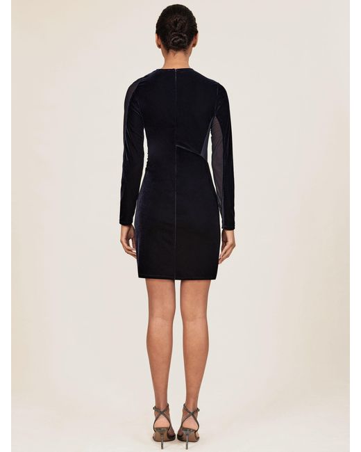 Reiss Blue Ruched Velvet Mesh Panel Mini Dress