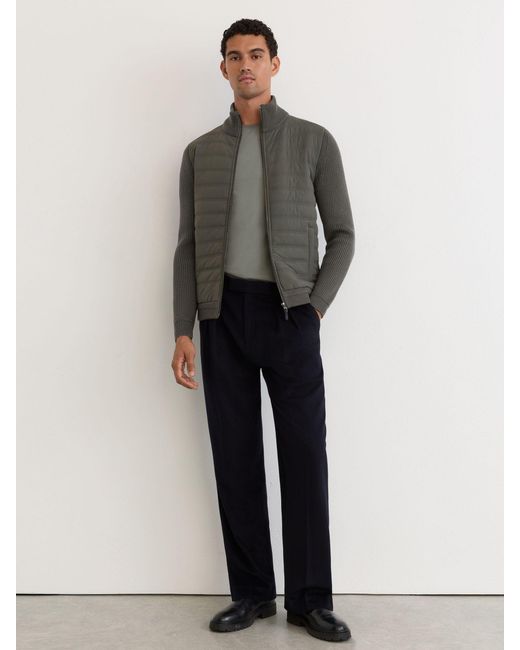 Reiss Black Quilted Rib-Knit Funnel-Neck Jacket for men