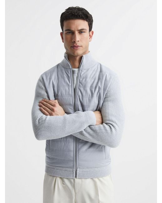 Reiss Gray Trainer - Soft Grey Hybrid Quilt And Knit Zip-through Jacket, L for men