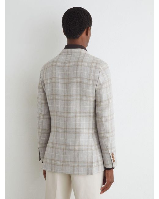 ATELIER Gray Hemp Wool Check Single Breasted Classic Fit Blazer for men