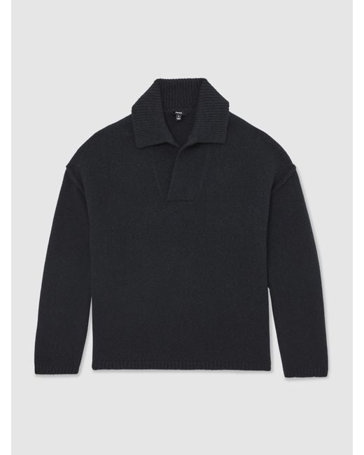 Reiss Blue Wool-Blend Relaxed Open-Collar Jumper for men