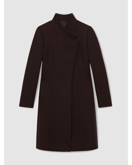 Reiss Brown Petite Wool-Blend Wrapover Mid-Length Coat