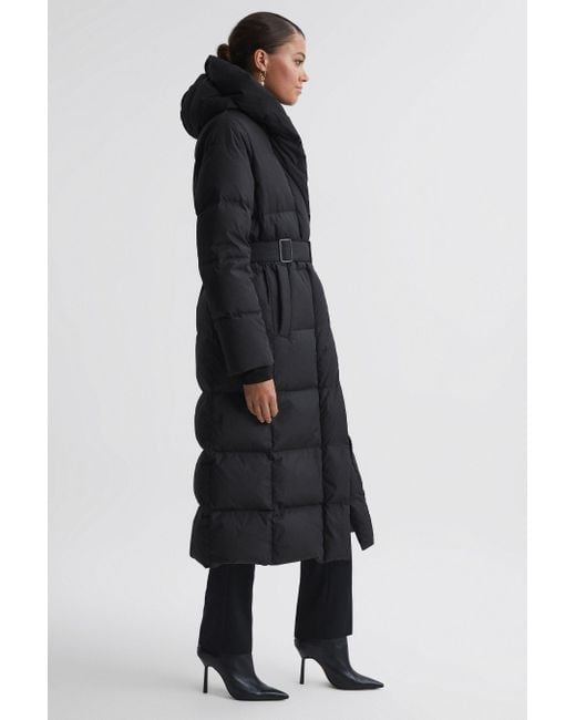 Long belted down clearance coat