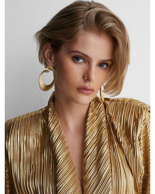 ATELIER Black Metallic Plissé Tie-Front Shirt