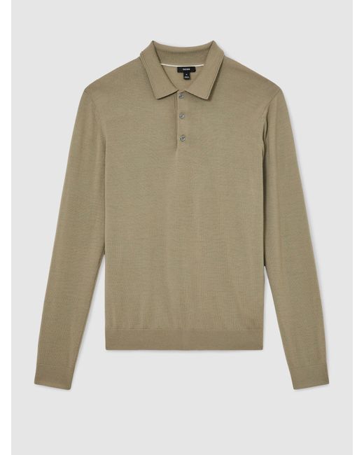 Reiss Natural Merino Wool Long-Sleeve Polo Shirt for men