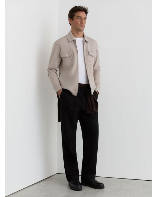 Reiss Natural Medina - Stone Premium Interlock Zip-through Overshirt, L for men