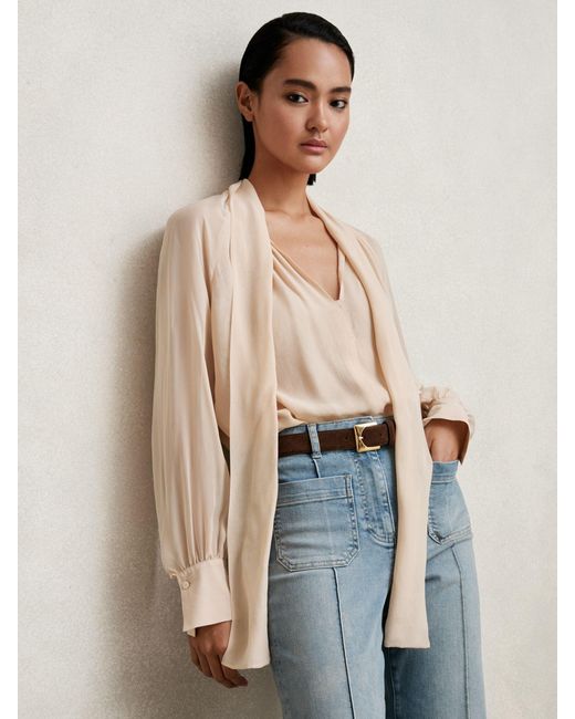 Reiss Natural Silk-Blend Chiffon Tie-Neck Blouse