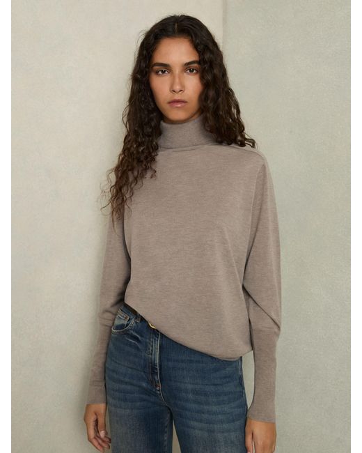Reiss Brown Roll-Neck Jumper With Cashmere