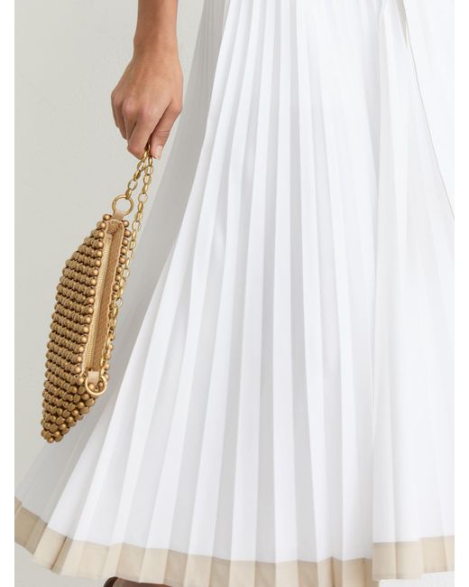Reiss White Pleated Belted Midi Skirt With Cotton