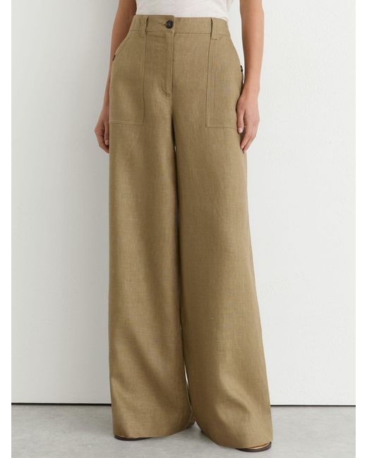 Reiss Metallic Ashby - Light Khaki Green Petite Linen Wide-leg Trousers, Us 8