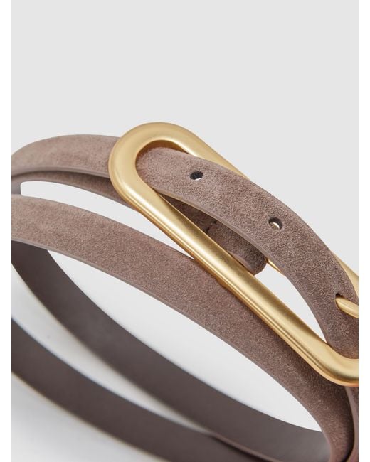 Reiss Gray Chaya Thin Leather Elongated Buckle Belt