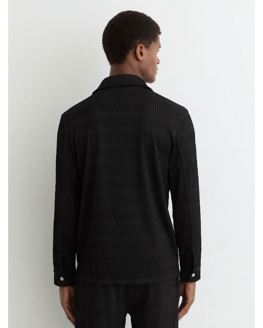 Reiss Temi - Black Wave-jacquard Cuban-collar Shirt Regular-fit, S for men
