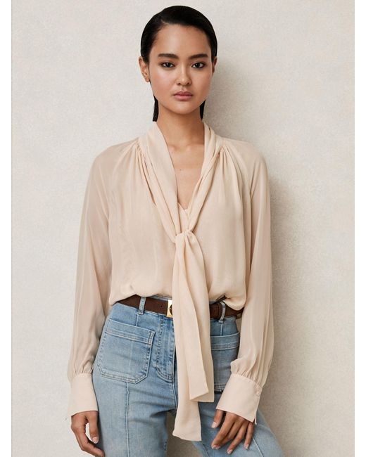 Reiss Natural Silk-Blend Chiffon Tie-Neck Blouse