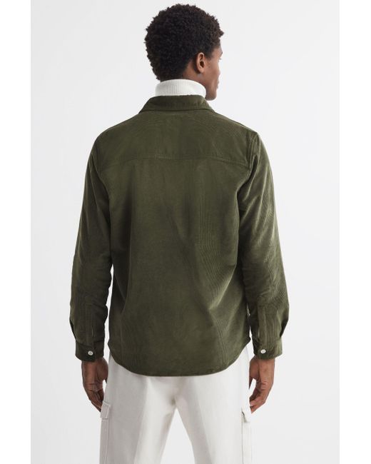 Reiss Green Colins - Kale Corduroy Button-through Overshirt for men