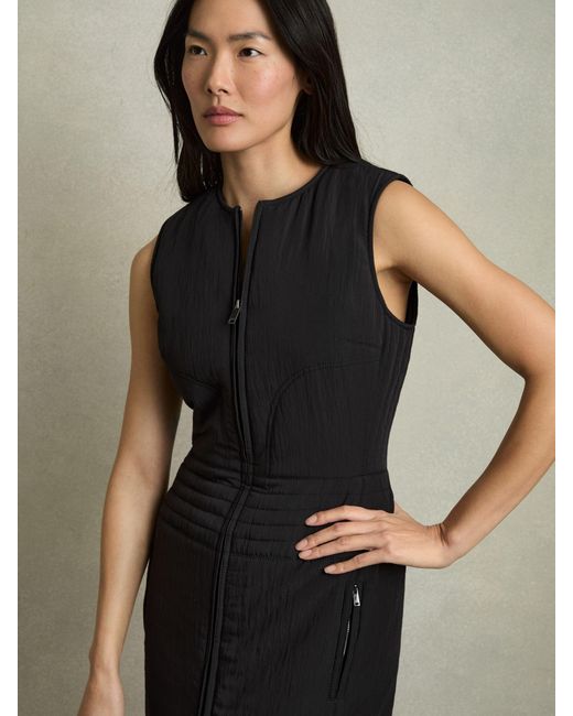 Reiss Mahlon - Black Quilted Zip-through Sleeveless Dress, Us 8