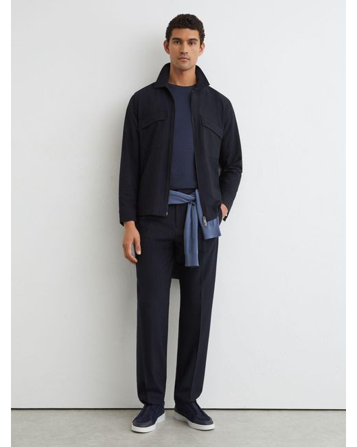 Reiss Blue Stripe Zip-Through Overshirt for men