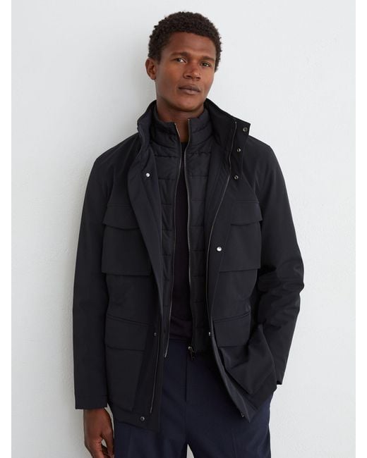 Reiss Blue Four-Pocket Hooded Jacket With Removable Gilet for men