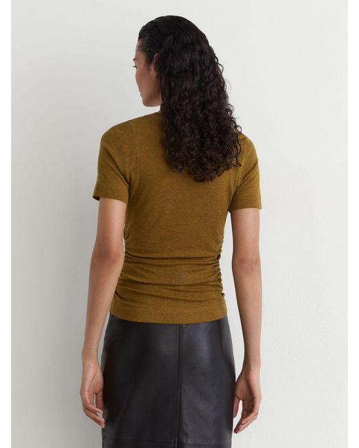 Reiss Green Lyocell-Wool Ruched Crew-Neck T-Shirt