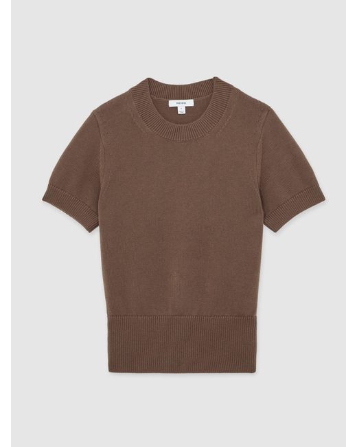 Reiss Brown Cotton And Wool Crew-Neck Top