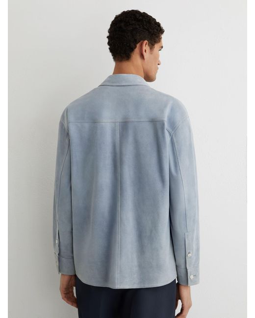 Reiss Delvin - Powder Blue Monogram Embossed Relaxed Suede Jacket, Xxl for men