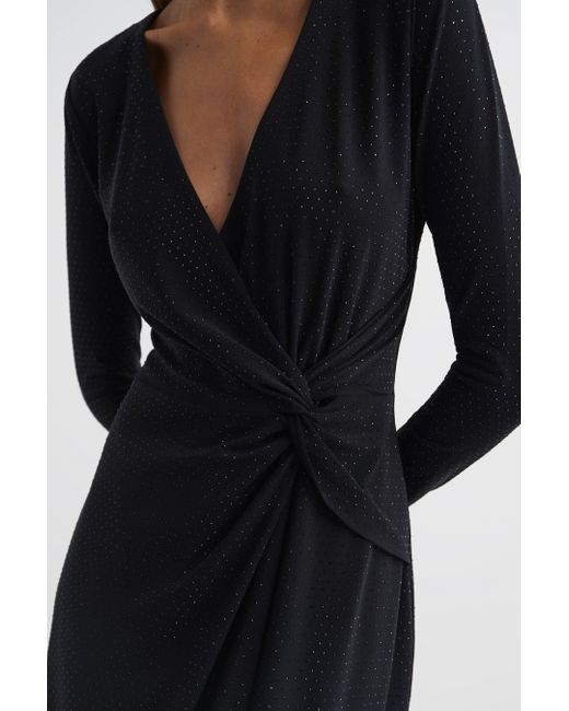 Reiss Tenaya - Black Halston Crystal Jersey Midi Dress, Us 6