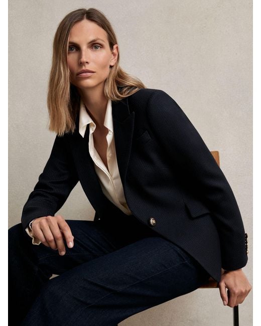 Reiss Blue Single-Breasted Textured Blazer Wool-Blend