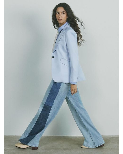 Reiss Blue Briar Wide-Leg Contrast-Panel Jeans