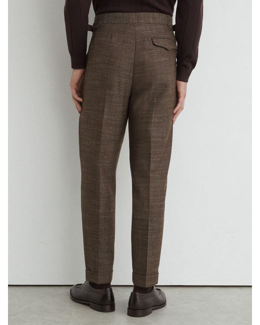 Reiss Brown Wool-Blend Herringbone Suit Trousers Classic-Fit for men