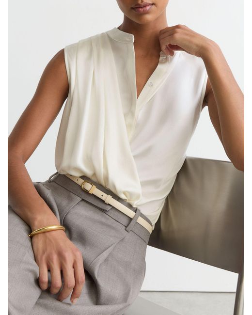 Reiss White Gia - Ivory Silk Draped Sleeveless Top, Us 12