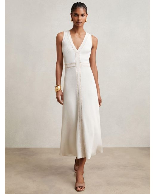 Reiss Natural Craft-Stitch Knitted Midi Dress