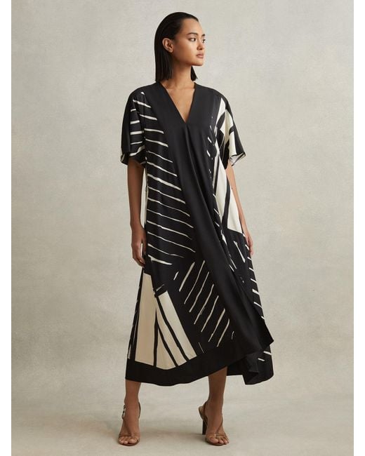 Reiss Black Cami Printed Satin Midi Dress
