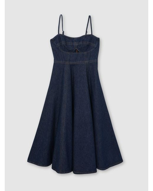 Reiss Blue Petite Denim Fit-And-Flare Midi Dress