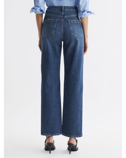 Reiss Selin - Mid Blue Mid Rise Straight Leg Cropped Jeans