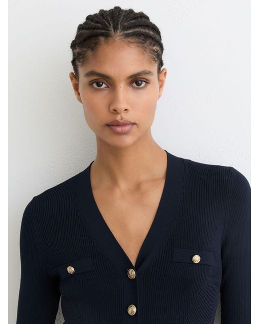 Reiss Blue Knitted Button-Detail Mini Dress