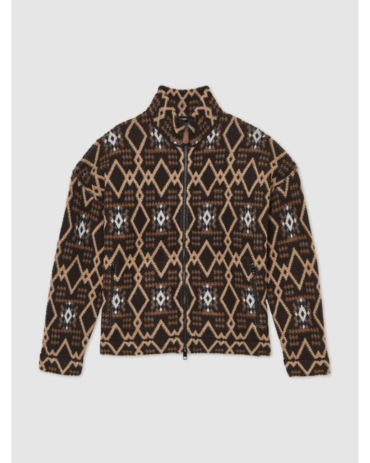 Reiss Brown Geometric Fair Isle Zip-Through Jumper With Wool for men