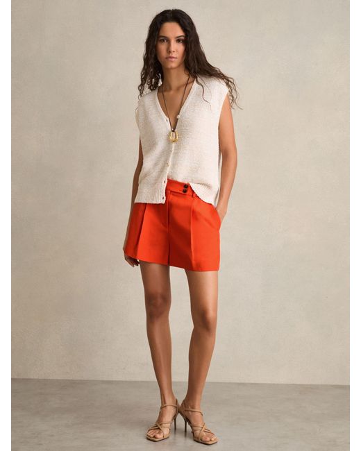 Reiss Raine - Orange Tailored Shorts With Linen, Us 6