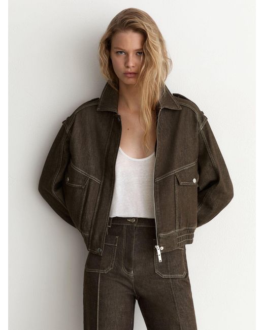Reiss Brown Petite Relaxed Denim Bomber Jacket