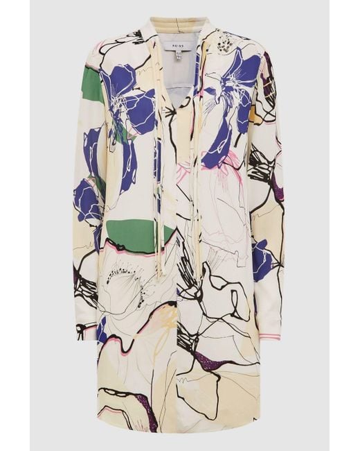 Reiss White Margarite Abstract-sketch Print Woven Mini Dress