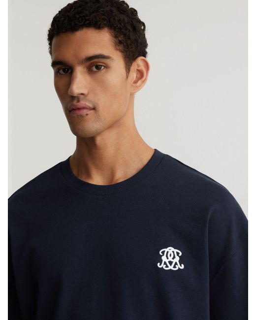 Reiss Blue Rainer - Navy Monogram Embroidered Relaxed-fit T-shirt, M for men