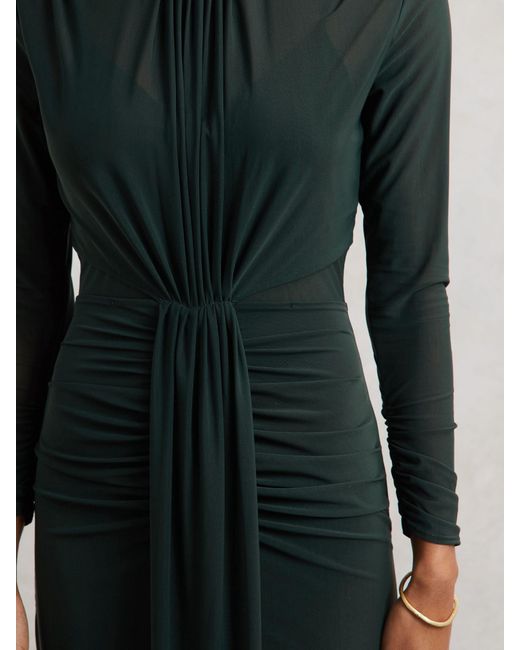 Reiss Black Ruched Long-Sleeve Maxi Dress