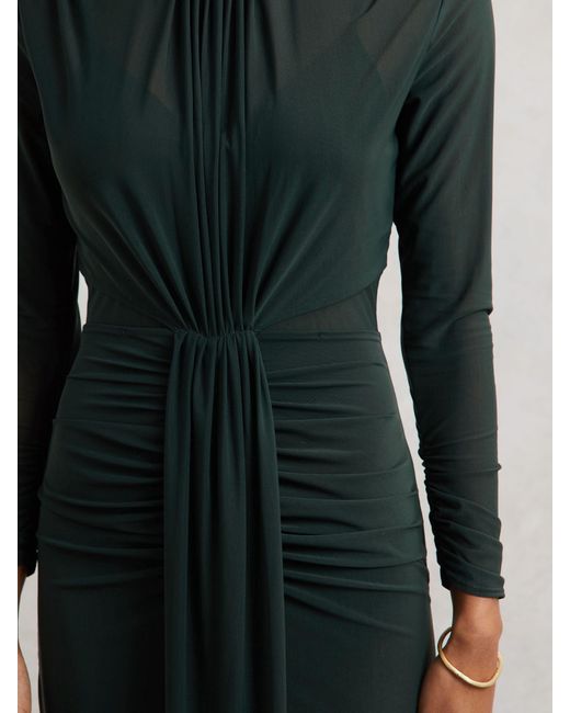 Reiss Green Danni Petite Ruched Long-Sleeve Maxi Dress