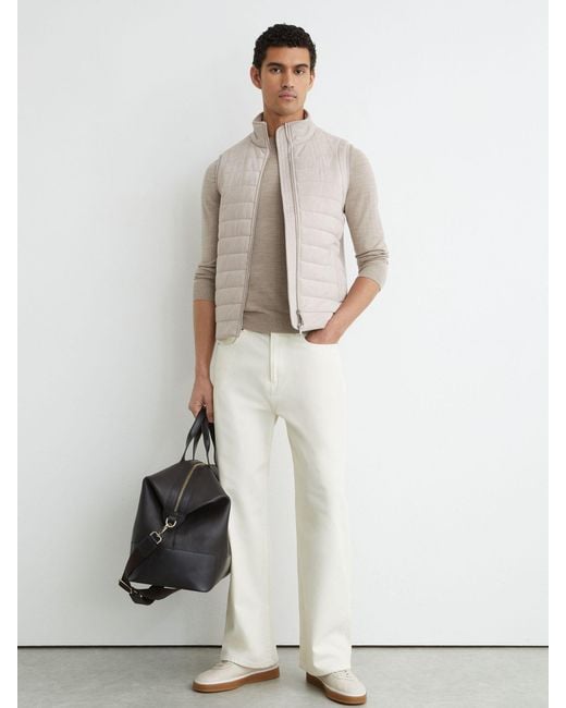 Reiss White Funnel-Neck Quilted Gilet for men