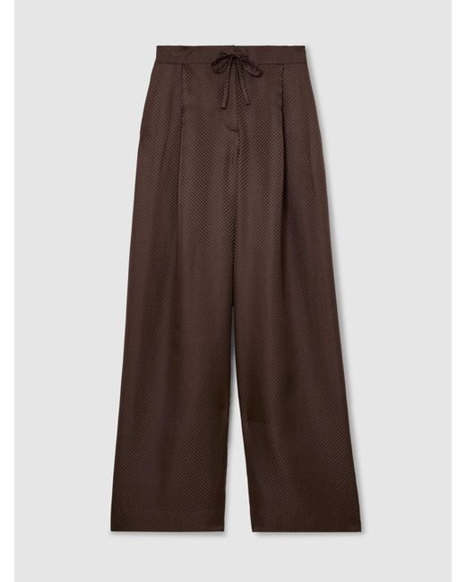 Reiss Aliana - Mocha Brown Silk Jacquard Wide-leg Trousers, Us 0 R