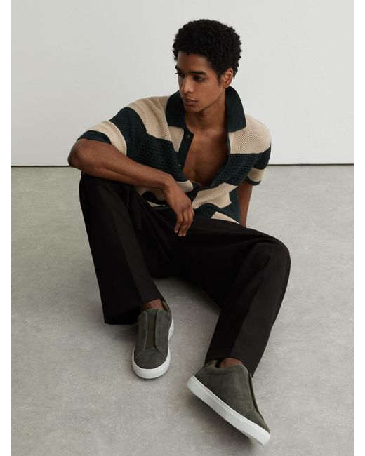 Reiss Emil - Pine Green Suede Slip-on Elasticated Trainers, Us 11 (uk 10) for men