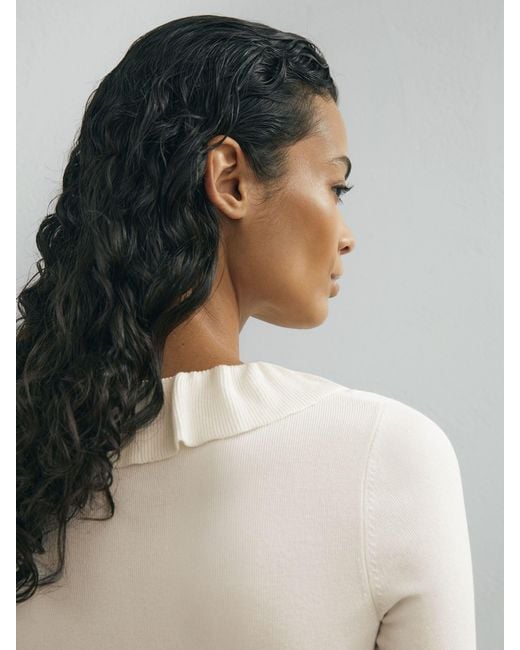 ATELIER Gray Silk Blend Ruffle Neck Knitted Top