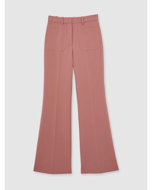 Reiss Priya - Pink Twill Patch-pocket Flared Trousers, Us 10 R